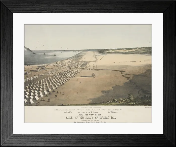 Framed Print : Mexican American War. Camp of the US Army of occupation near Corpus Christi, Texas, on the Nueces River in Oct. 1845. The Army commanded by Gen