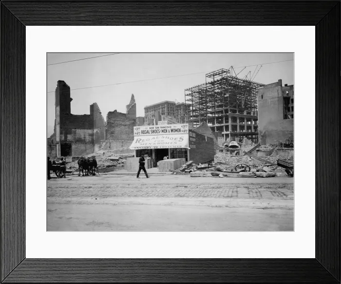 Framed Print : A new shoe store at 822 Market St. is open for business in San Francisco in 1906