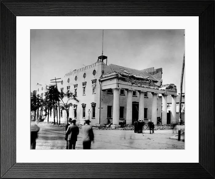 Framed Print : The Old Guardhouse was damaged by Charleston earthquake of August 31, 1886. The upper walls, portico and coping suffered displacement. Photo by John K. Hillers (BSLOC_2017_17_55) Framed Print : The Old Guardhouse was damaged by Charleston earthquake of August 31, 1886. The upper walls, portico and coping suffered displacement. Photo by John K. Hillers (BSLOC_2017_17_55)