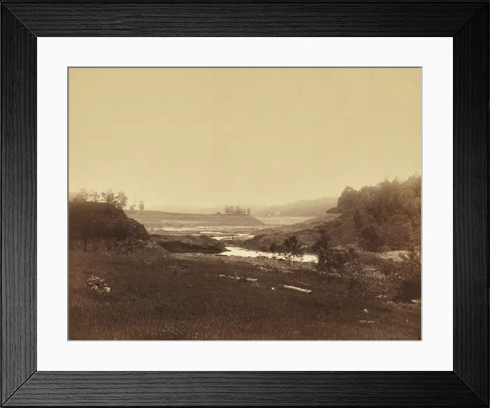 Framed Print : Little Conemaugh River flowing through the drained Lake Conemaugh and broken South Fork Dam, 1889