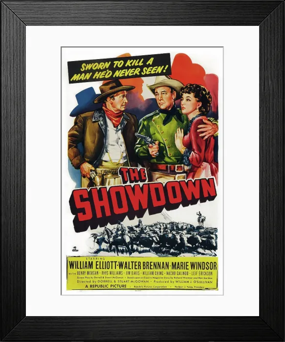 Framed Print : THE SHOWDOWN, from left: Walter Brennan, Bill Elliott, Marie Windsor, 1950 Framed Print : THE SHOWDOWN, from left: Walter Brennan, Bill Elliott, Marie Windsor, 1950