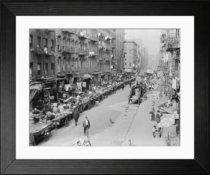 Framed Print : Italian neighborhood pushcart market, on Mulberry Street, New York, c. 1900-1910 (BSLOC_2018_1_73) Framed Print : Italian neighborhood pushcart market, on Mulberry Street, New York, c. 1900-1910 (BSLOC_2018_1_73)