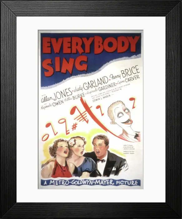 Framed Print : EVERYBODY SING, Allan Jones, Fanny Brice, Judy Garland, Lynne Carver, 1938