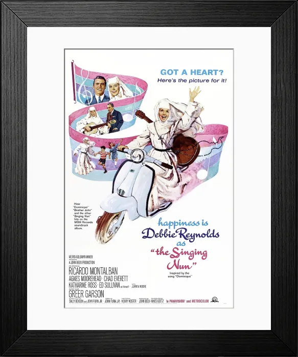 Framed Print : THE SINGING NUN, top left: Ricardo Montalban, Debbie Reynolds, center left: Debbie Reynolds, Ed Sullivan, bottom left: Debbie Reynolds, right: Debbie Reynolds, 1966 Framed Print : THE SINGING NUN, top left: Ricardo Montalban, Debbie Reynolds, center left: Debbie Reynolds, Ed Sullivan, bottom left: Debbie Reynolds, right: Debbie Reynolds, 1966