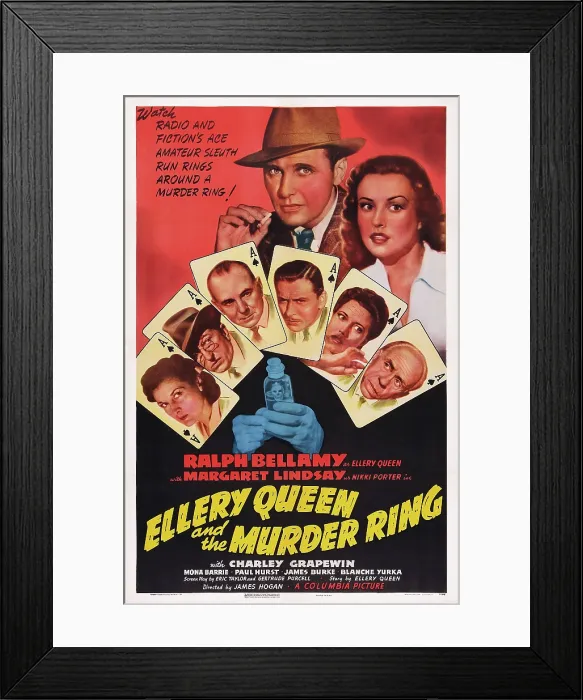 Framed Print : ELLERY QUEEN AND THE MURDER RING, US poster art, clockwise from lower left, Charlotte Wynters, Olin Howland, George Zucco, Leon Ames, Mona Barrie, Charley Grapewin