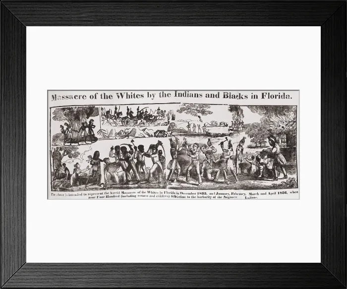 Framed Print : Second Seminole War, 1835-1842. Massacre of Whites by Indians and Blacks in Florida in 1836
