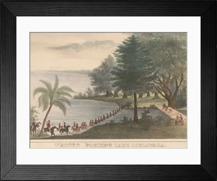 Framed Print : Second Seminole War, 1835-42. US cavalry ford Lake Ocklawaha in north-central Florida, 1835-36. (BSLOC_2019_8_67)