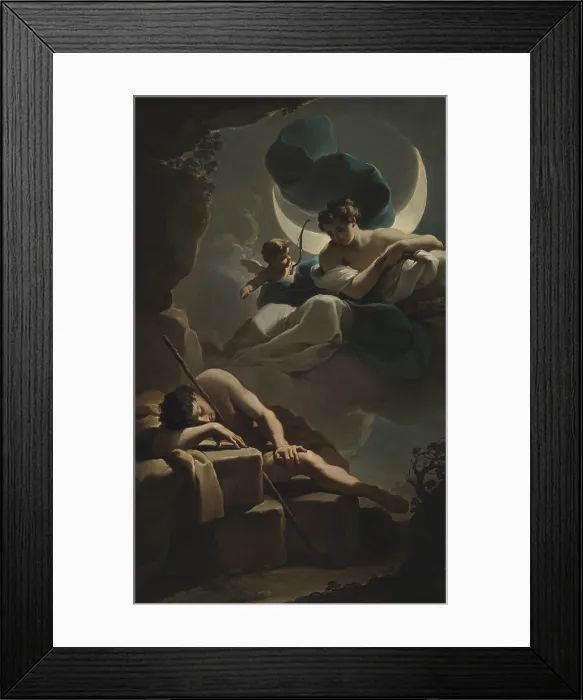 Framed Print : Selene and Endymion, 1770, by Ubaldo Gandolfi, 1728-1781, Italian painting, oil on canvas. Endymio, a mortal human shepherd was loved by Selene, the Goddess of the Moon