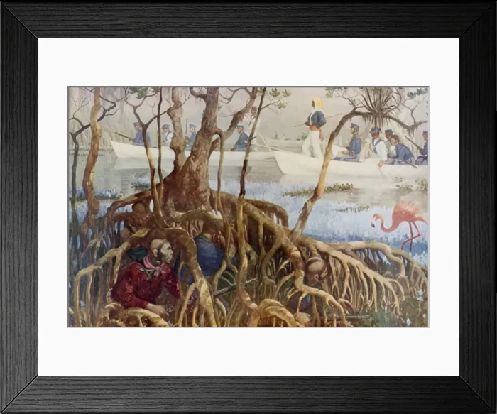Framed Print : Second Seminole War, 1835-42. U.S. Marines in boats searching for the Indians among the mangroves during the Seminole War