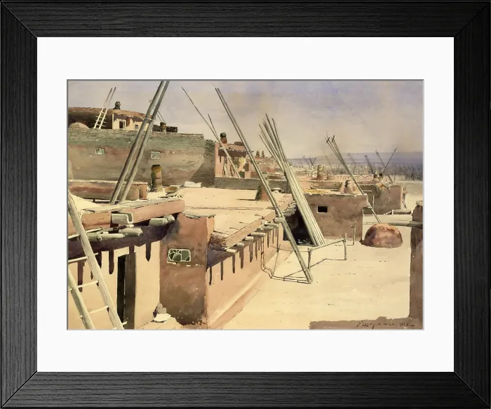 Framed Print : Street in the Pueblo of Zuni, New Mexico, 1888, by De Lancey Gill, 1859-1940, American painting, watercolor, pencil on paper