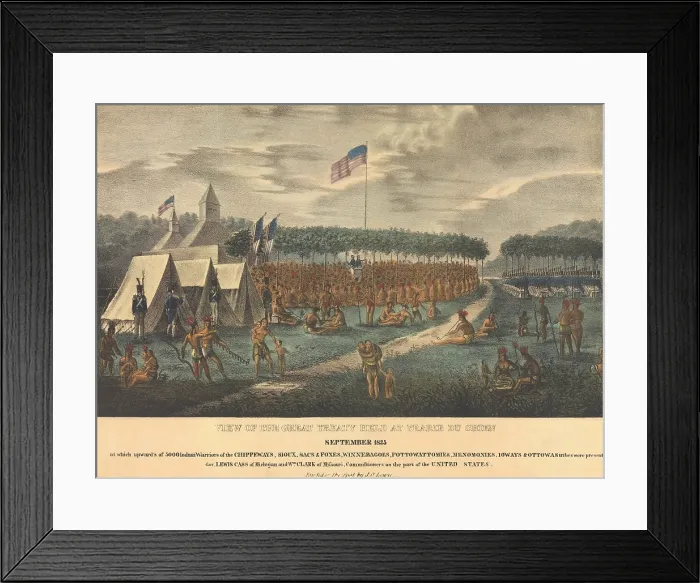Framed Print : Great treaty council held at Prairie du Chien, September 1825, where the western Sioux made peace with their traditional foe, the Chippewa