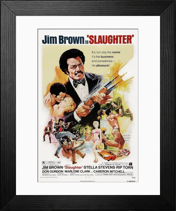 Framed Print : SLAUGHTER, US poster art, Jim Brown, Stella Stevens (blonde), 1972