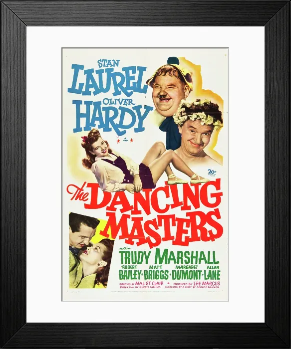 Framed Print : THE DANCING MASTERS, Oliver Hardy, Stan Laurel, Trudy Marshall, Robert Bailey, 1943, TM and copyright 20th Century Fox Film Corp