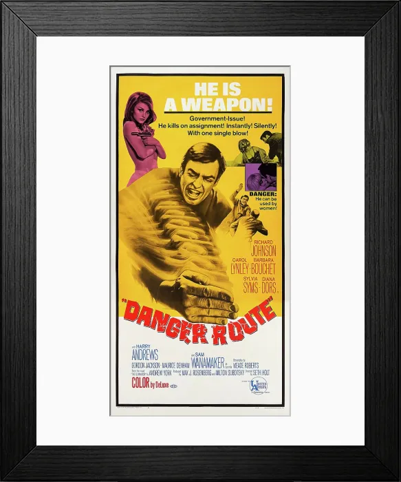 Framed Print : DANGER ROUTE, poster, Richard Johnson (center), Barbara Bouchet (top left), 1967