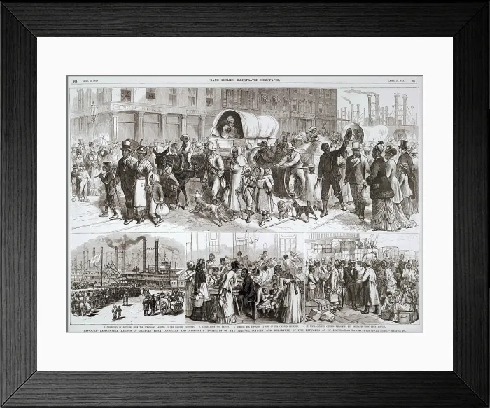 Framed Print : MISSOURI. REMARKABLE EXODUS OF NEGROS FROM LOUISIANA AND MISSISSIPPI. INCIDENTS OF THEIR ARRIVAL. SUPPORT AND DEPARTURE OF THE REFUGEES AT ST. LOUIS