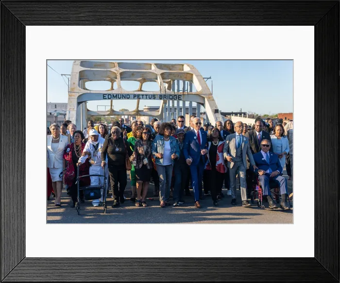 Framed Print : President Joe Biden crosses the Edmund Pettus Bridge with civil rights leaders commemorating the 58th anniversary of Bloody Sunday, March 5, 2023, in Selma, Alabama Framed Print : President Joe Biden crosses the Edmund Pettus Bridge with civil rights leaders commemorating the 58th anniversary of Bloody Sunday, March 5, 2023, in Selma, Alabama