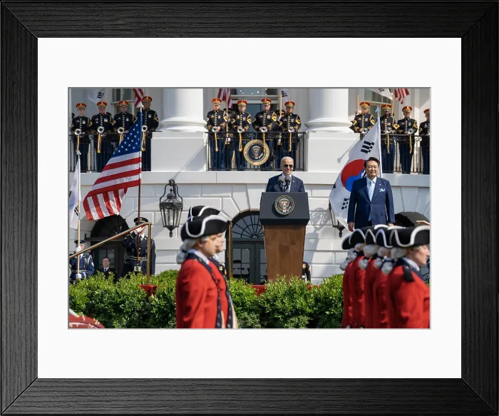 Framed Print : President Joe Biden welcomes South Korean President Yoon Suk Yeol at the Official State Arrival Ceremony, April 26, 2023