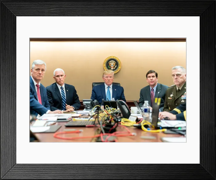 Framed Print : President Donald Trump watches as US Special Operations Forces close in on ISIS leader Abu Bakr al-Baghdadi's, who was killed in the encounter