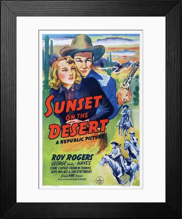 Framed Print : SUNSET ON THE DESERT, from left: Lynne Carver, Roy Rogers, 1942 Framed Print : SUNSET ON THE DESERT, from left: Lynne Carver, Roy Rogers, 1942