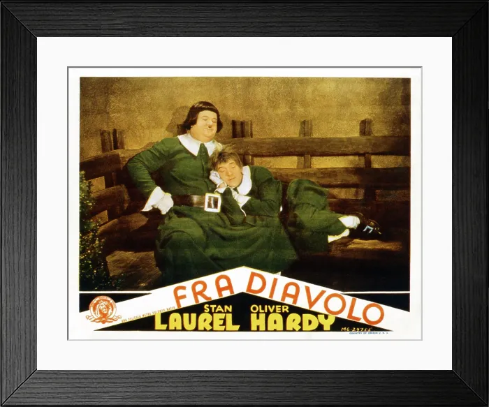 Framed Print : THE DEVIL'S BROTHER, (aka FRA DIAVOLO), US lobbycard, from left: Oliver Hardy, Stan Laurel, 1933 Framed Print : THE DEVIL'S BROTHER, (aka FRA DIAVOLO), US lobbycard, from left: Oliver Hardy, Stan Laurel, 1933