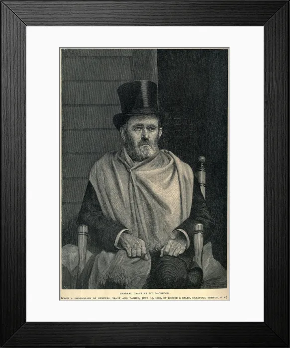 Framed Print : Ulysses S. Grant, wearing a scarf under which he had a tumor the size of two fists on the left side of his neck