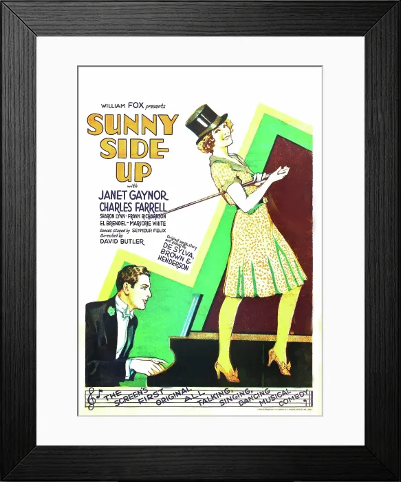 Framed Print : SUNNYSIDE UP, from left: Charles Farrell, Janet Gaynor on window card, 1929, TM and Copyright 20th Century Fox Film Corp. All rights reserved. / courtesy Everett Collection