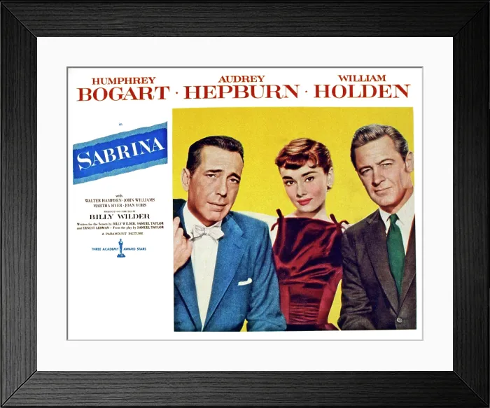 Framed Print : SABRINA, US lobbycard, from left: Humphrey Bogart, Audrey Hepburn, William Holden, 1954