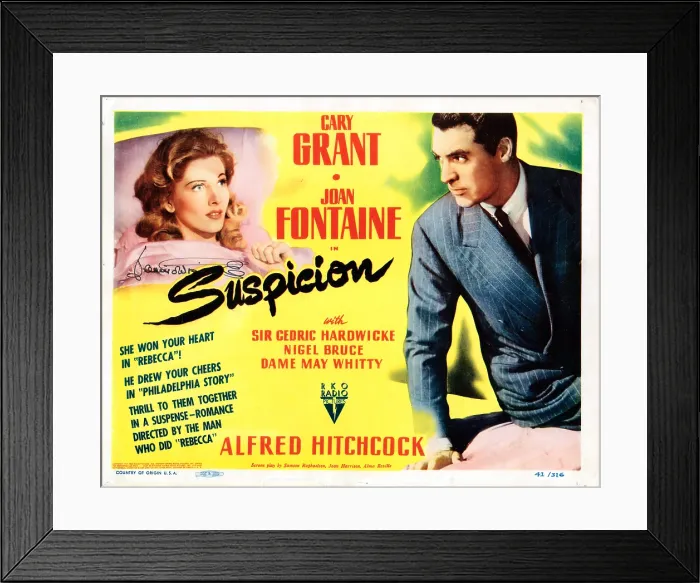 Framed Print : SUSPICION, US poster, Joan Fontaine, Cary Grant, 1941
