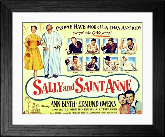 Framed Print : SALLY AND SAINT ANNE, (left corner), Ann Blyth, Edmund Gwenn, (top row), John McIntire, Frances Bavier, Otto Hulett, Gregg Palmer, (bottom row), Hugh O'Brian, King Donovan