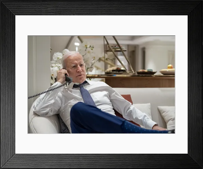 Framed Print : President Joe Biden speaks on the phone with EPA Administrator Michael Regan and Ohio Governor Mike DeWine about the toxic train derailment in East Palestine, Ohio, February 21 Framed Print : President Joe Biden speaks on the phone with EPA Administrator Michael Regan and Ohio Governor Mike DeWine about the toxic train derailment in East Palestine, Ohio, February 21