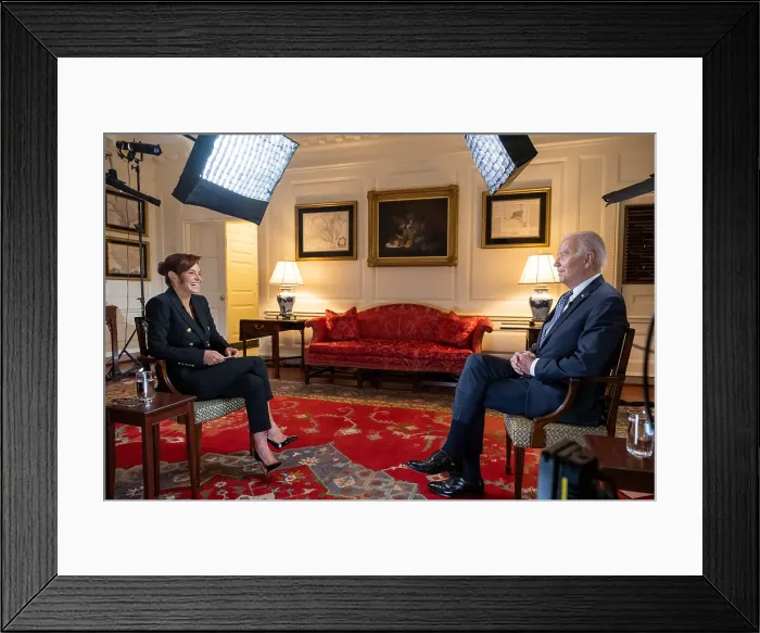Framed Print : President Joe Biden is interviewed by Stephanie Ruhle of MSNBC's The 11th Hour with Stephanie Ruhle, May 5, 2023, at the White House. (BSLOC_2023_6_42)