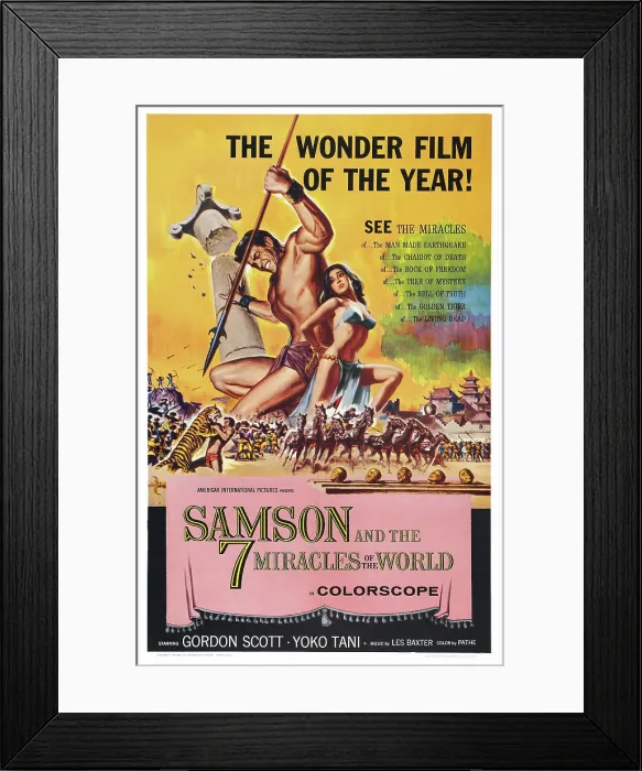 Framed Print : SAMSON AND THE 7 MIRACLES OF THE WORLD, (aka MACISTE ALLA CORTE DEL GRAN KHAN; GOLIATH AND THE GOLDEN CITY; MACISTE AT THE COURT OF THE GREAT KHAN), US poster art, Gordon Scott Framed Print : SAMSON AND THE 7 MIRACLES OF THE WORLD, (aka MACISTE ALLA CORTE DEL GRAN KHAN; GOLIATH AND THE GOLDEN CITY; MACISTE AT THE COURT OF THE GREAT KHAN), US poster art, Gordon Scott