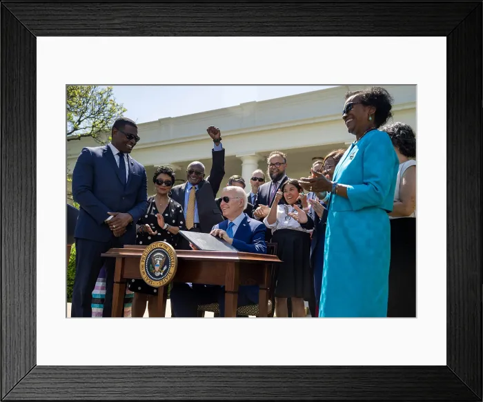 Framed Print : With EPA Administration, Michael Regan, at left, President Joe Biden signs an executive order on April 21, 2023 Framed Print : With EPA Administration, Michael Regan, at left, President Joe Biden signs an executive order on April 21, 2023