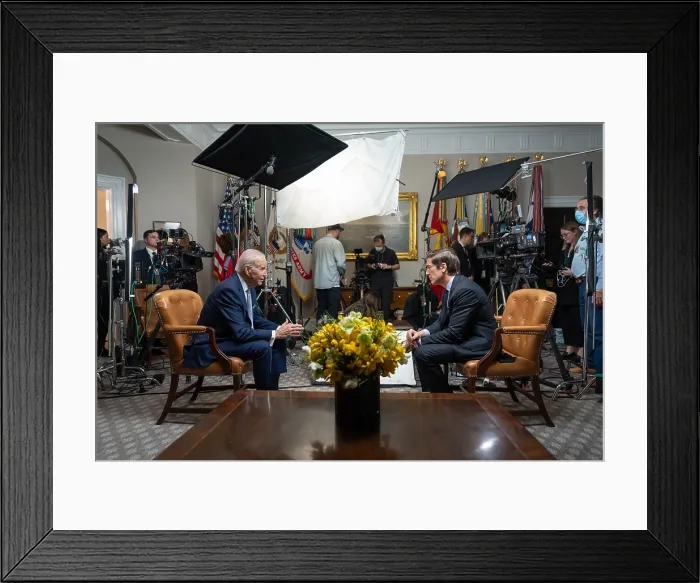 Framed Print : President Joe Biden sits for an interview with David Muir of ABC News, Feb. 24, 2023, in the Roosevelt Room of the White House (BSLOC_2023_6_44)