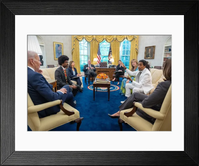 Framed Print : President Joe Biden and Vice President Kamala Harris meet with the Tennessee Three, Justin Pearson, Gloria Johnson, and Justin Jones, April 24, 2023