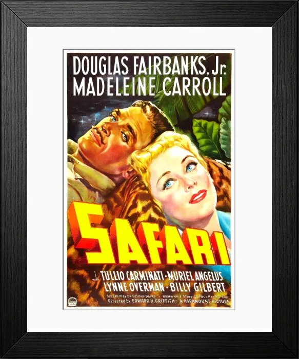 Framed Print : SAFARI, US poster, Douglas Fairbanks Jr. Madeleine Carroll, 1940 Framed Print : SAFARI, US poster, Douglas Fairbanks Jr. Madeleine Carroll, 1940