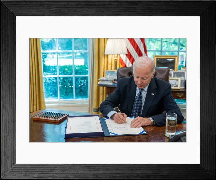 Framed Print : President Joe Biden signs the bipartisan budget agreement, June 3, 2023, in the Oval Office of the White House