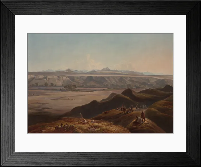Framed Print : View of the Rocky Mountains, 1832-34 Native Americans are in nearby hills and flood plain. The source of the Missouri River is in the Rocky Mountains in southwestern Montana
