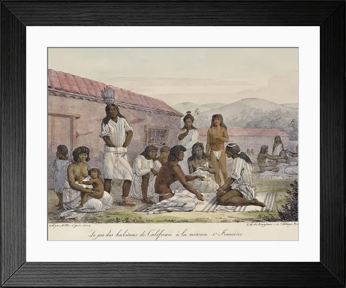 Framed Print : GAMBLING BY THE INHABITANTS OF CALIFORNIA AT THE MISSION OF SAN FRANCISCO, c. 1815-18, lithograph after watercolor painting by Louis Chorus Framed Print : GAMBLING BY THE INHABITANTS OF CALIFORNIA AT THE MISSION OF SAN FRANCISCO, c. 1815-18, lithograph after watercolor painting by Louis Chorus