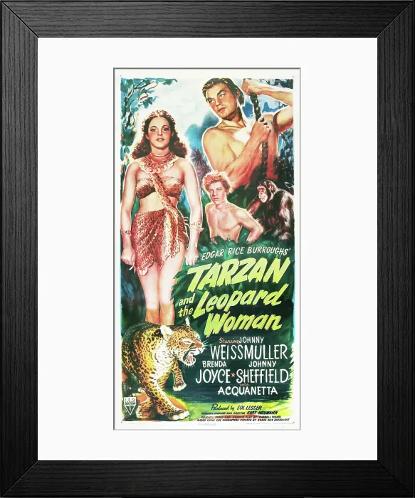 Framed Print : TARZAN AND THE LEOPARD WOMAN, Acquanetta, Johnny Sheffield, Johnny Weissmuller, 1946