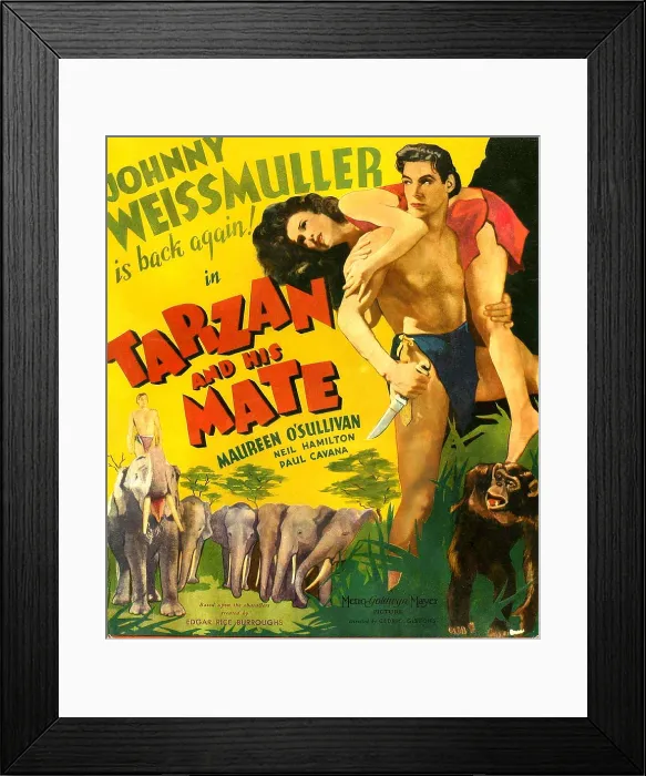 Framed Print : TARZAN AND HIS MATE, from left: Maureen O'Sullivan, Johnny Weissmuller, 1934