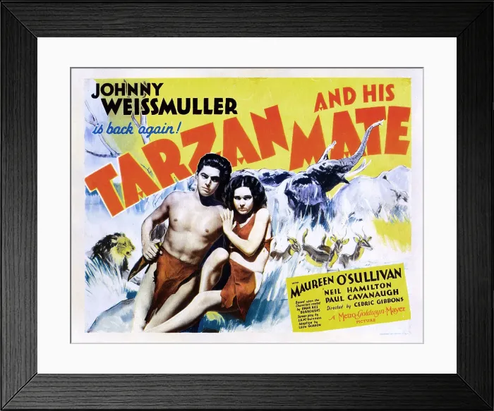 Framed Print : TARZAN AND HIS MATE, US poster, from left: Johnny Weissmuller, Maureen O'Sullivan, 1934