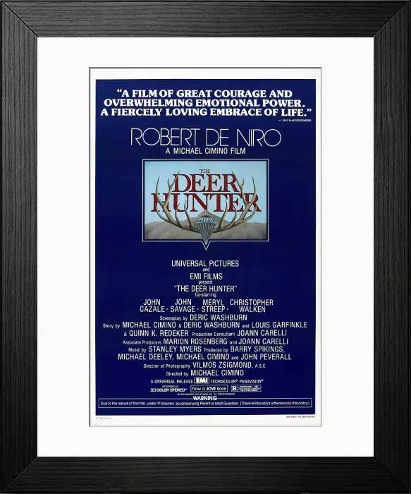 Framed Print : THE DEER HUNTER, US poster, 1978, Universal / courtesy Everett Collection Framed Print : THE DEER HUNTER, US poster, 1978, Universal / courtesy Everett Collection