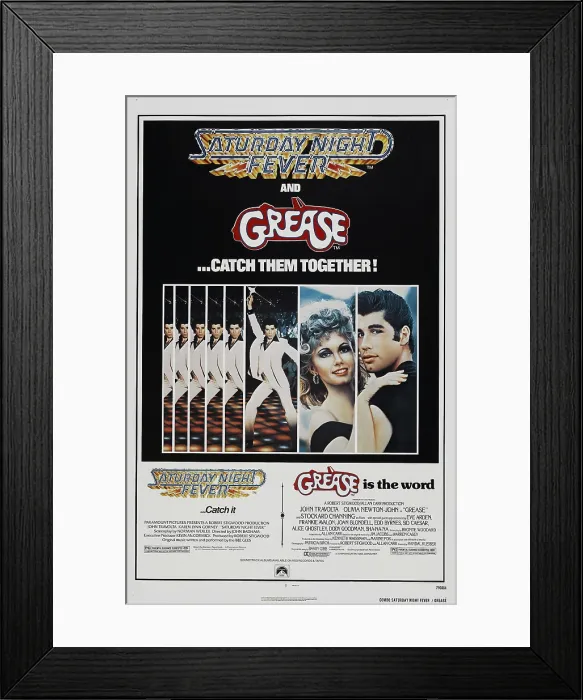 Framed Print : SATURDAY NIGHT FEVER 1977, GREASE, 1978, US poster, John Travolta, Olivia Newton John. Paramount / courtesy Everett Collection