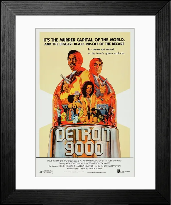 Framed Print : DETROIT 9000, (aka POLICE CALL 9000), US poster art, top: Hari Rhodes, Alex Rocco; center: Vonetta McGee, 1973