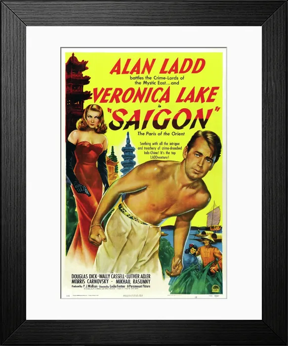 Framed Print : SAIGON, US poster art, from left: Veronia Lake, Alan Ladd, 1948