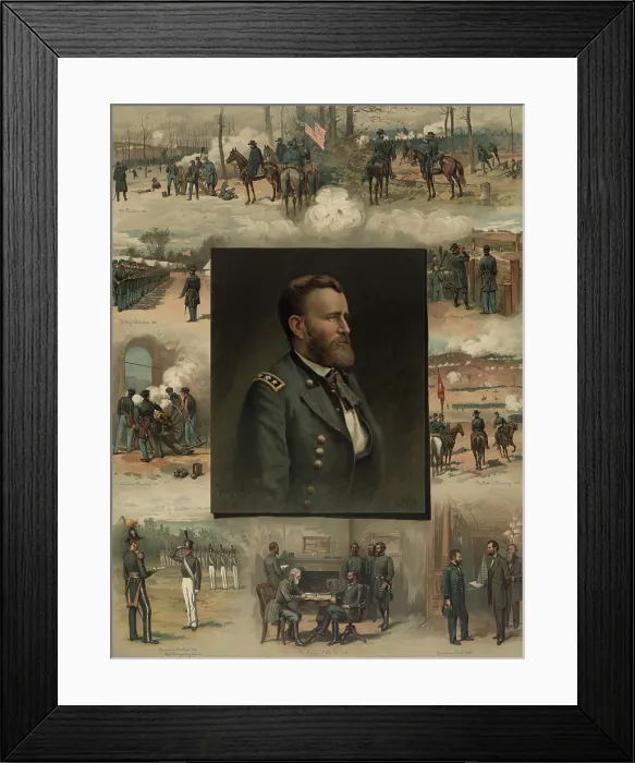 Framed Print : US Civil War. Memorial poster, Grant from West Point to Appomattox, by Thure de Thulstrup, 1885