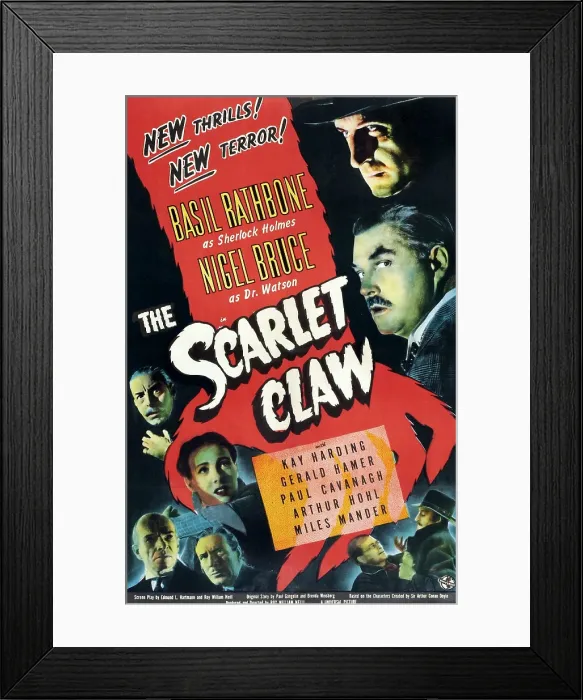 Framed Print : THE SCARLET CLAW, (aka SHERLOCK HOLMES AND THE SCARLET CLAW), upper right, from top: Basil Rathbone, Nigel Bruce; lower left, from top: Arthur Hohl, Kay Harding, Ian Wolfe Framed Print : THE SCARLET CLAW, (aka SHERLOCK HOLMES AND THE SCARLET CLAW), upper right, from top: Basil Rathbone, Nigel Bruce; lower left, from top: Arthur Hohl, Kay Harding, Ian Wolfe