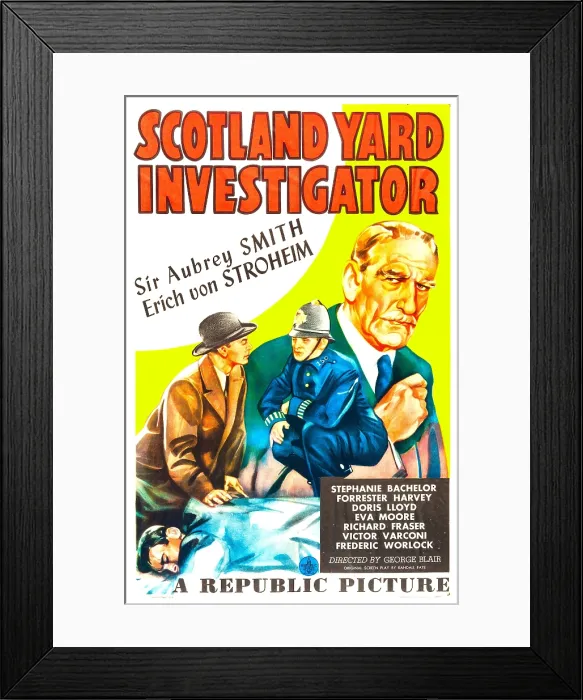 Framed Print : SCOTLAND YARD INVESTIGATOR, US poster, C. Aubrey Smith (far right), Erich von Stroheim (middle left), 1945