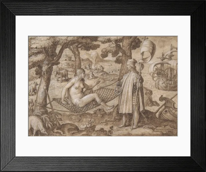 Framed Print : DISCOVERY OF AMERICA: VESPUCCI LANDING IN AMERICA, by Jan van der Straet, called Stradanus, ca. 1587-89
